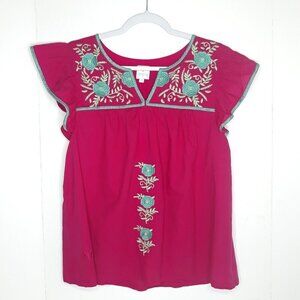 J.Marie Embroidered Floral Flutter Sleeve Top M Boho Coquette Cottagecore